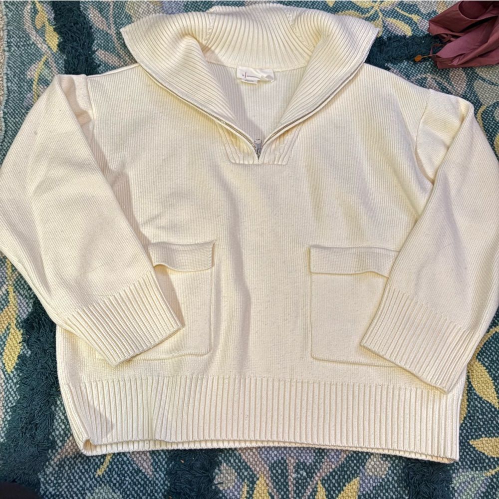 Anthropologie Cream Half-Zip Pocket Sweater